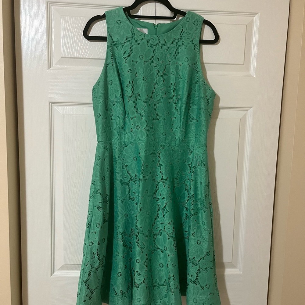 Donna Morgan Teal Lace Midi Dress